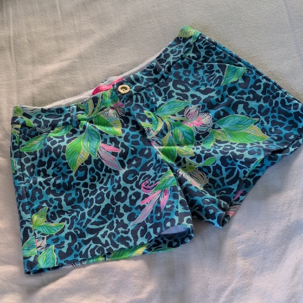 Lilly Pulitzer Blue Teal Floral Leopard Print Shorts